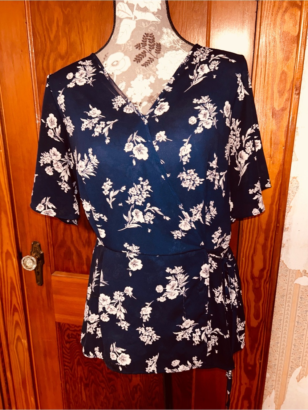 Sienna Sky Navy Floral Wrap Tie Blouse